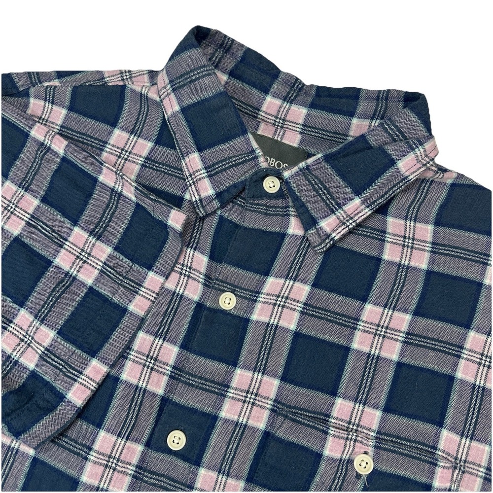 Bonobos Shirt Men Medium Slim Fit Blue‎ Pink Flannel Short Sleeve Button Up